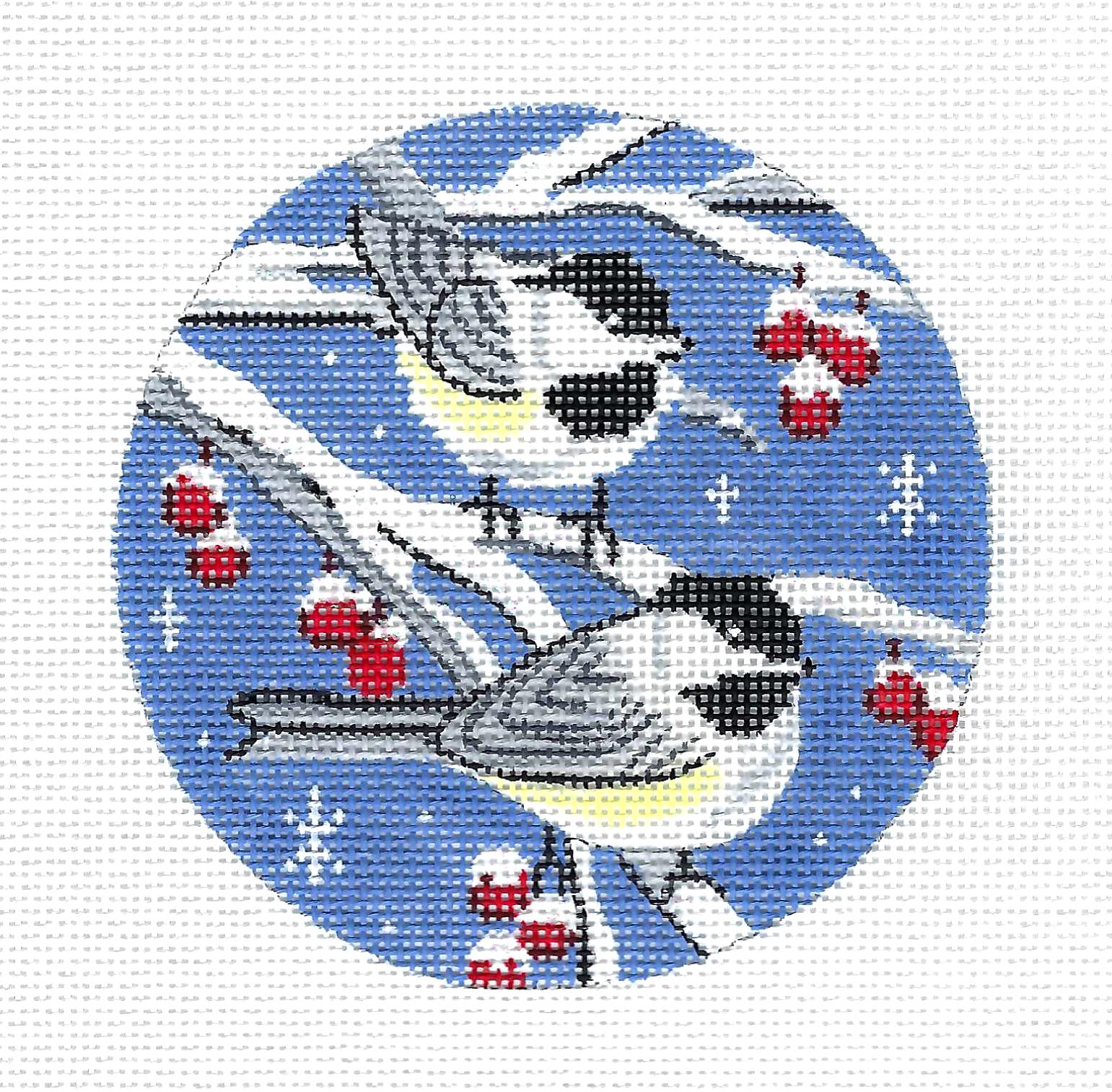 Medium: Hand painted needlepoint canvas of online birds on a branch