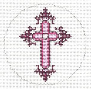 Elegant 7 tall Metallic CROSS handpainted 18 mesh Needlepoint Canvas by LEE