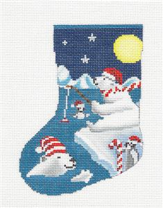 Christmas ~ Polar Bears Fishing with Penguins Mini Stocking