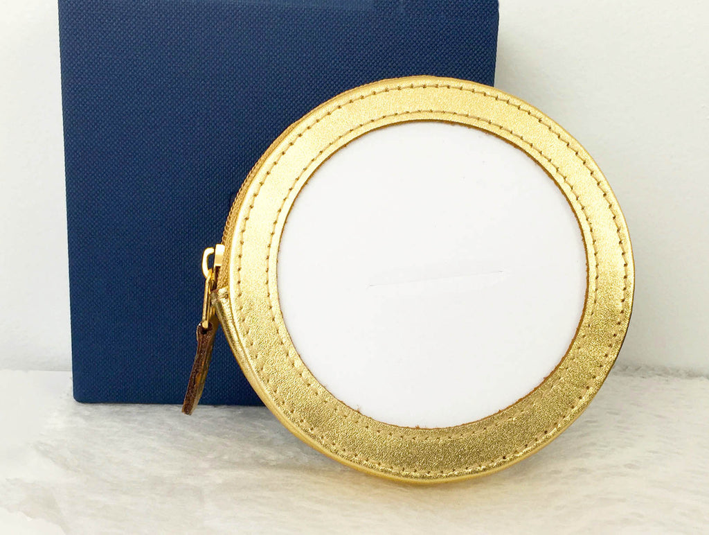 Metallic Leather Round Coin Purse Silver