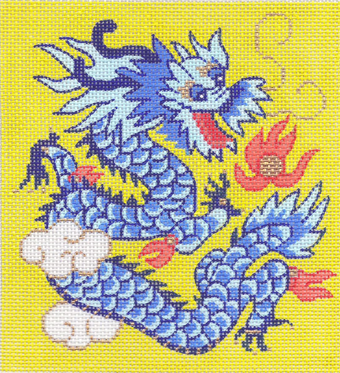 Dragon Canvas ~ Oriental Imperial Dragon in Blue Among Clouds handpain –  Needlepoint by Wildflowers