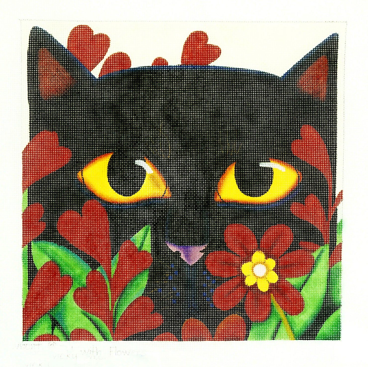 Cat ~ Winter Cat with Sparkles & Holly handpainted 18 mesh Needlepoint  Canvas by Vicky Mount from PLD