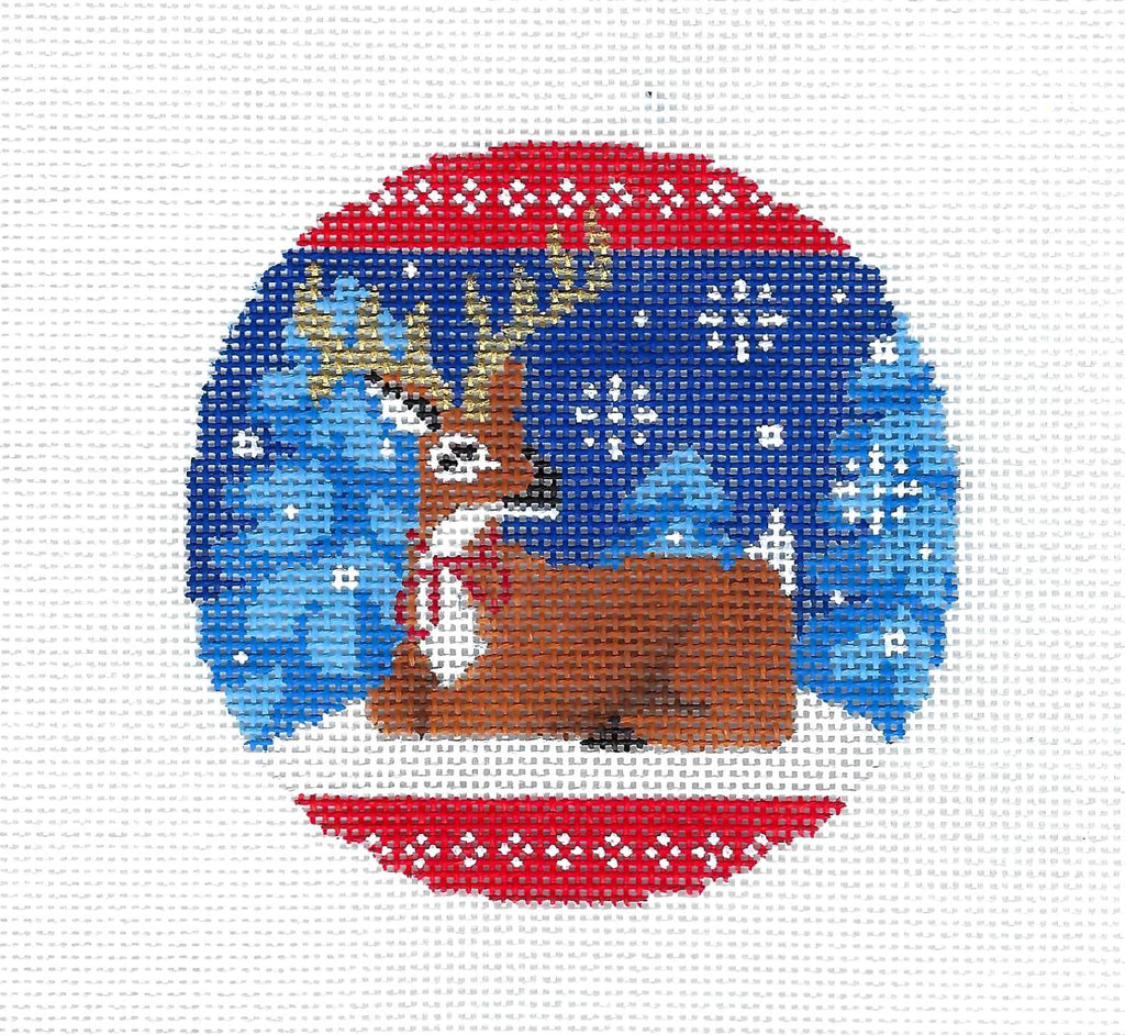 Deer in Blue Woods handpainted Needlepoint Ornament Canvas by