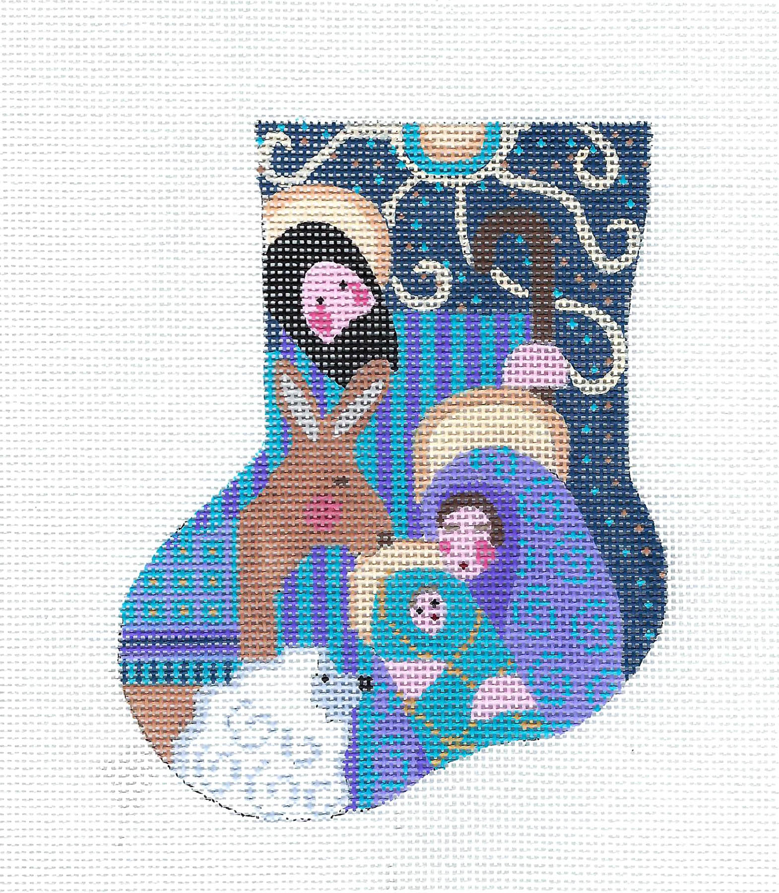 Stocking - Nativity hand-painted needlepoint stitching canvas