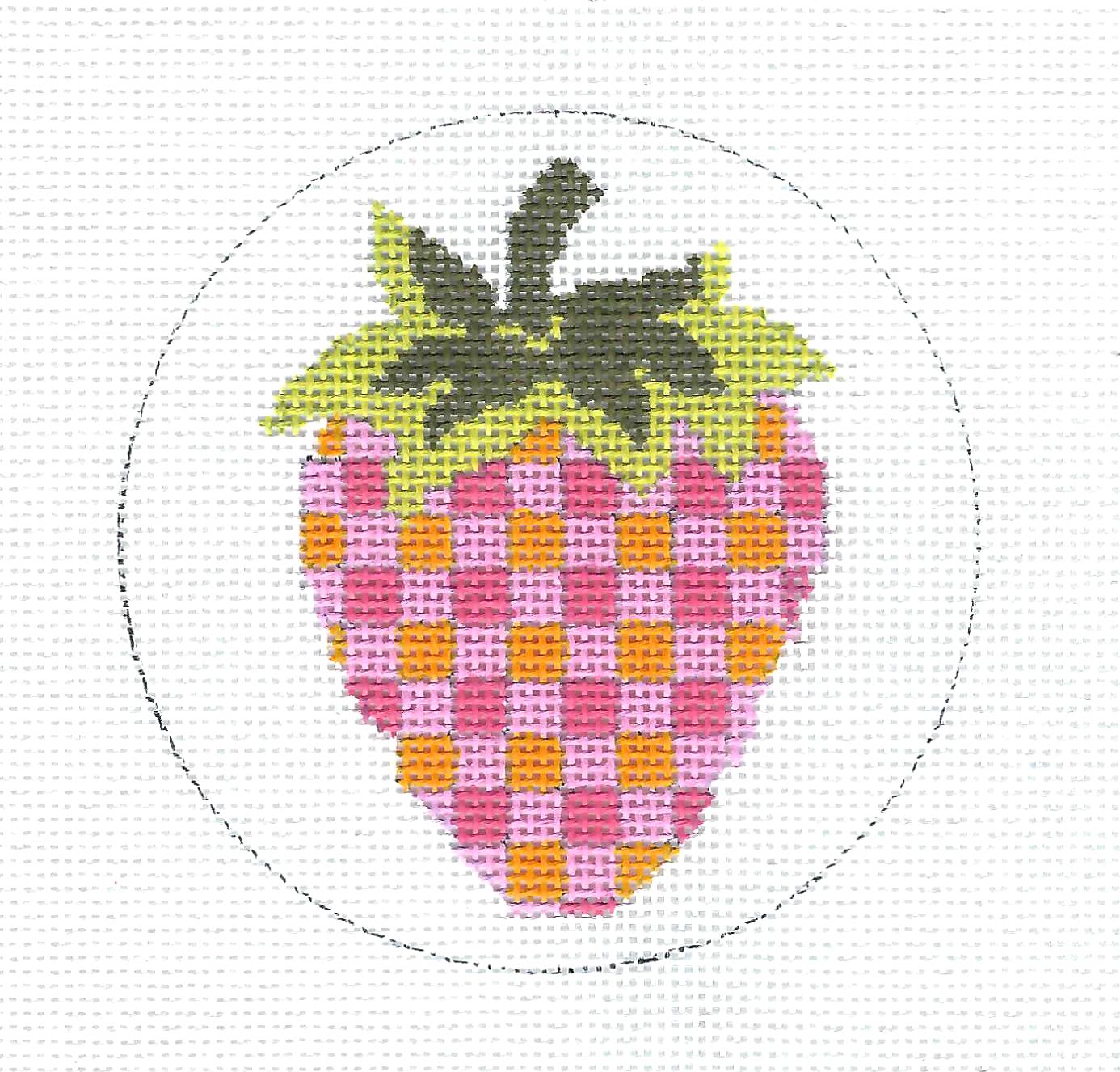 Checked Strawberry handpainted Needlepoint Ornament Canvas by