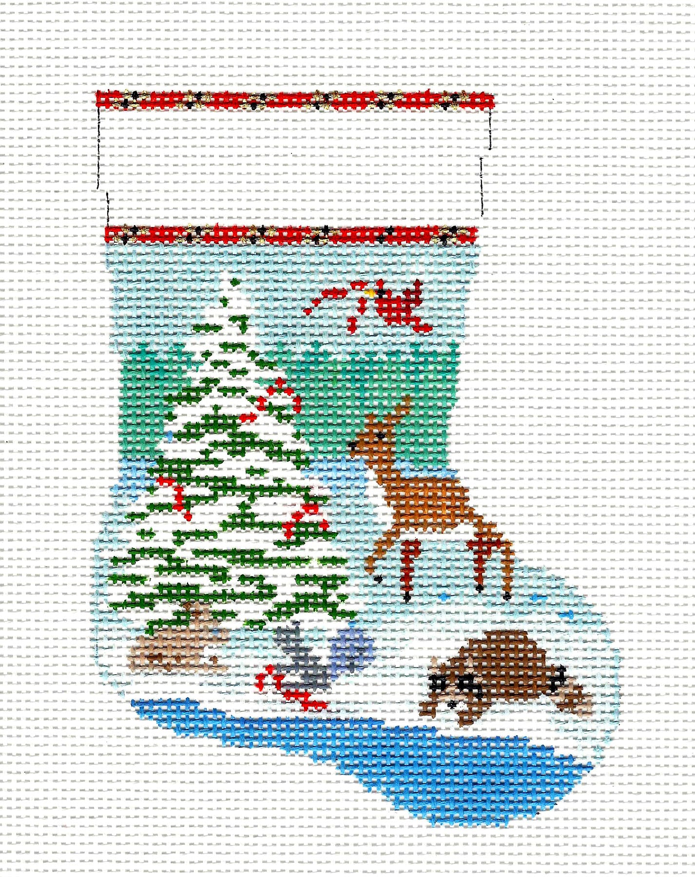 Stocking - Woodland Christmas hand-painted needlepoint stitching