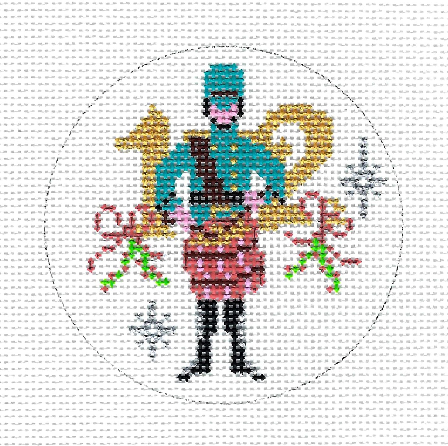 12 Days of Christmas ~ 12 Drummers Drumming 13 Mesh handpainted 4" Round Needlepoint Canvas by Alice Peterson