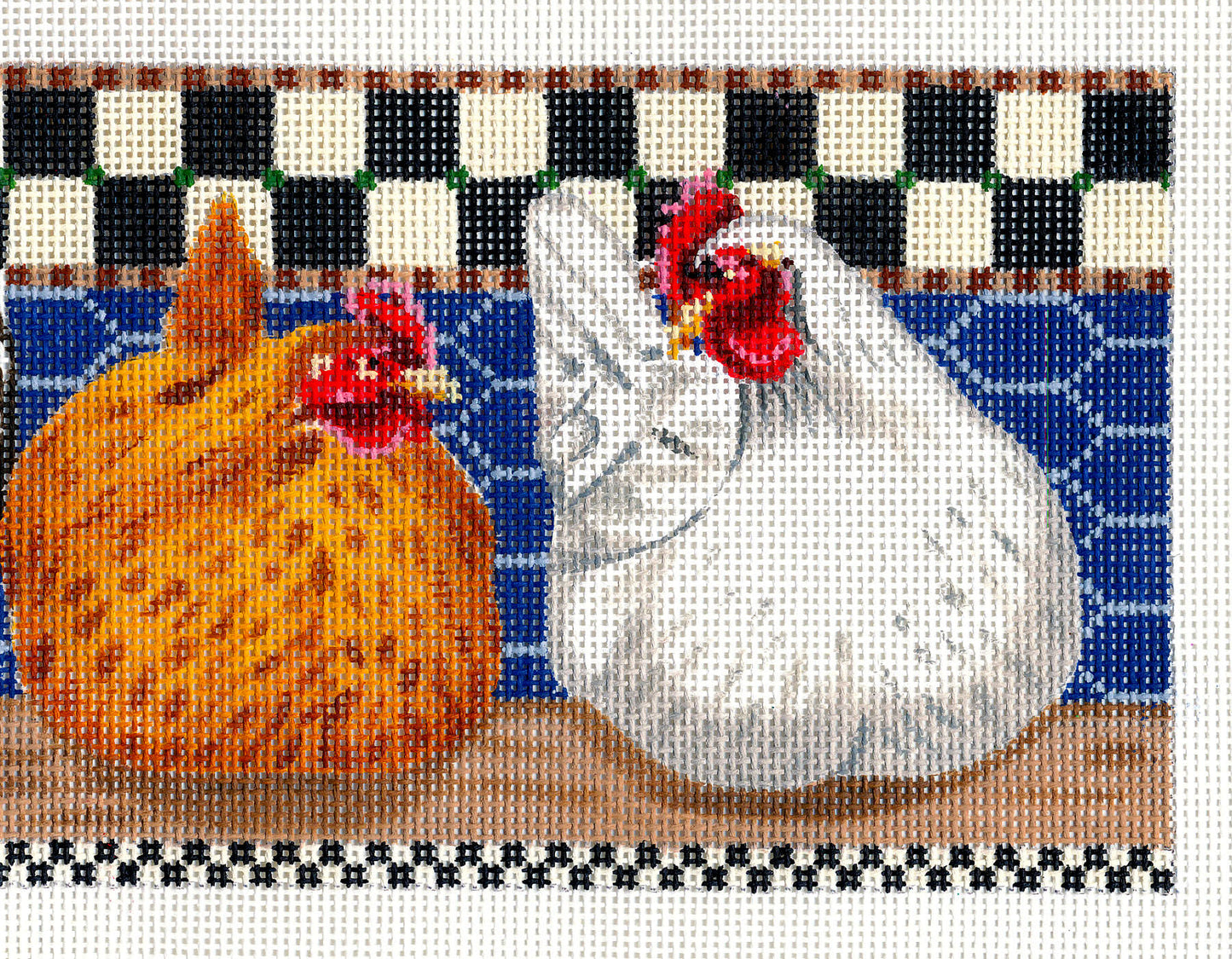 HENS Canvas ~ 4 HENS in a Nest Box handpainted 18 Mesh Needlepoint Canvas by LIZ Goodrick-Dillon