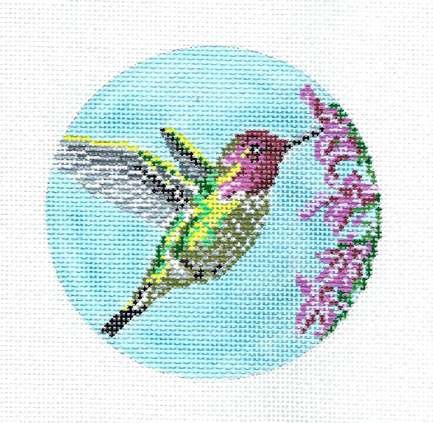 Bird Round ~ Elegant Anna's Hummingbird 4" Round 18 Mesh handpainted Needlepoint Canvas by Needle Crossings