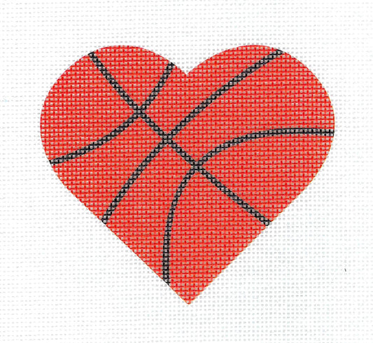 Sports ~ BASKETBALL HEART Sports handpainted 18 Mesh Needlepoint Ornament Canvas by Pepperberry