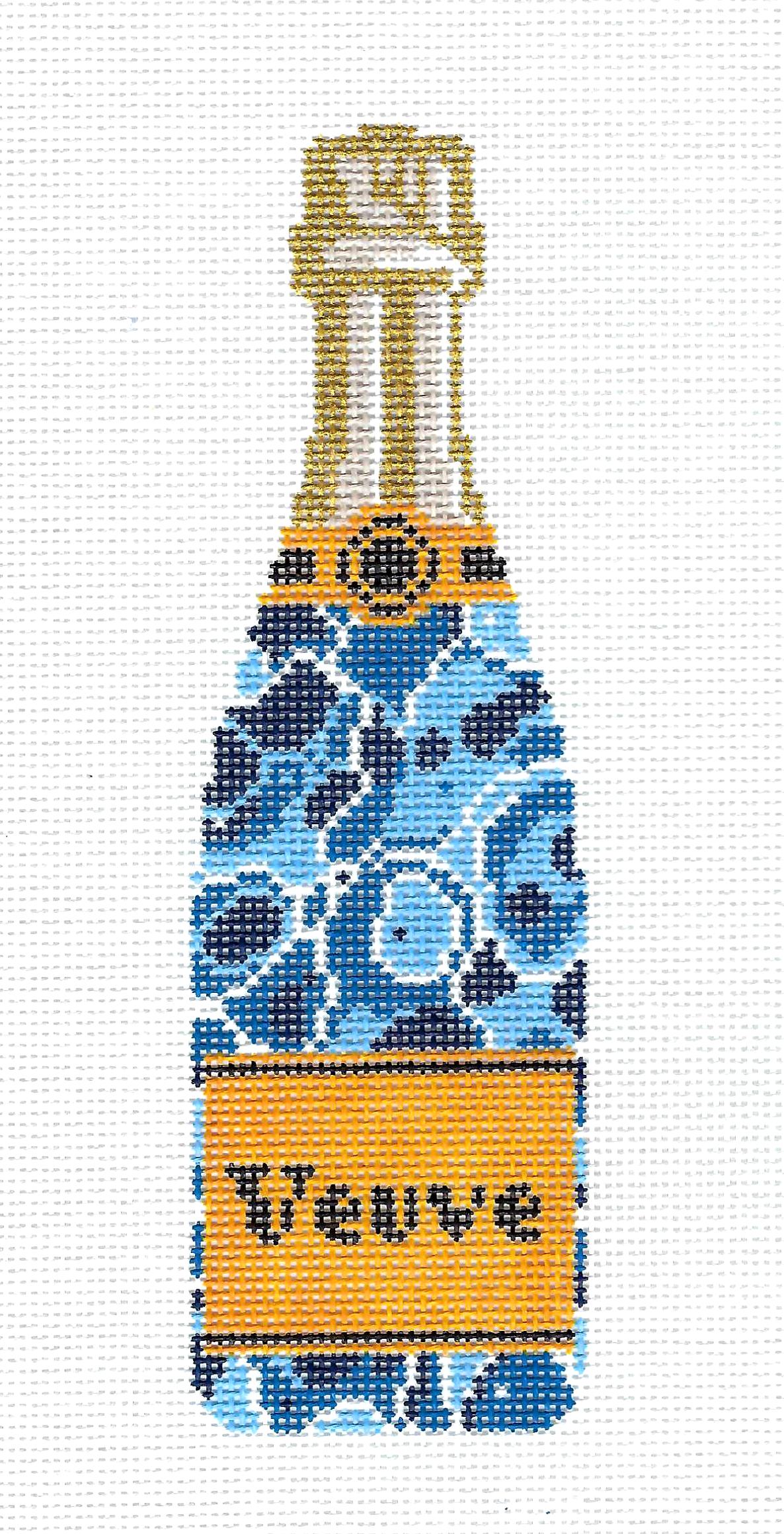 "Veuve" Champagne Bottle Blue Marble Pattern 18 Mesh handpainted Needlepoint Canvas by C'ate La Vie