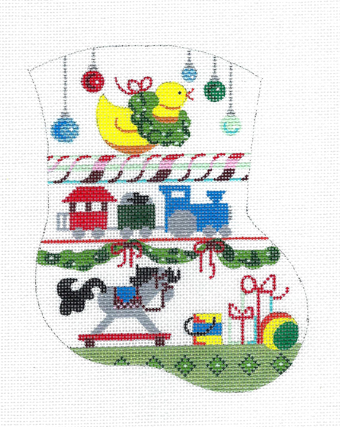 Boy's Toys Christmas Mini Stocking 18 Mesh Needlepoint Ornament Canvas by Danji Designs