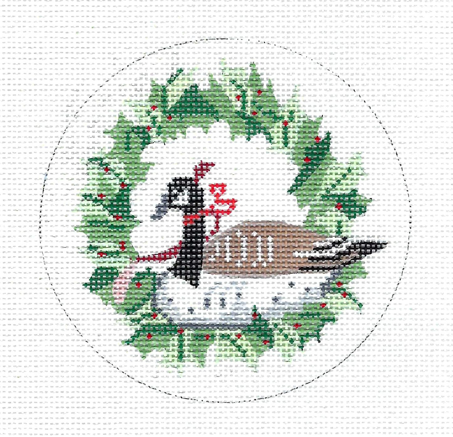 Bird ~ Canada Goose in Holly Wreath 4" Ornament handpainted 18 Mesh Needlepoint Canvas by MM Designs