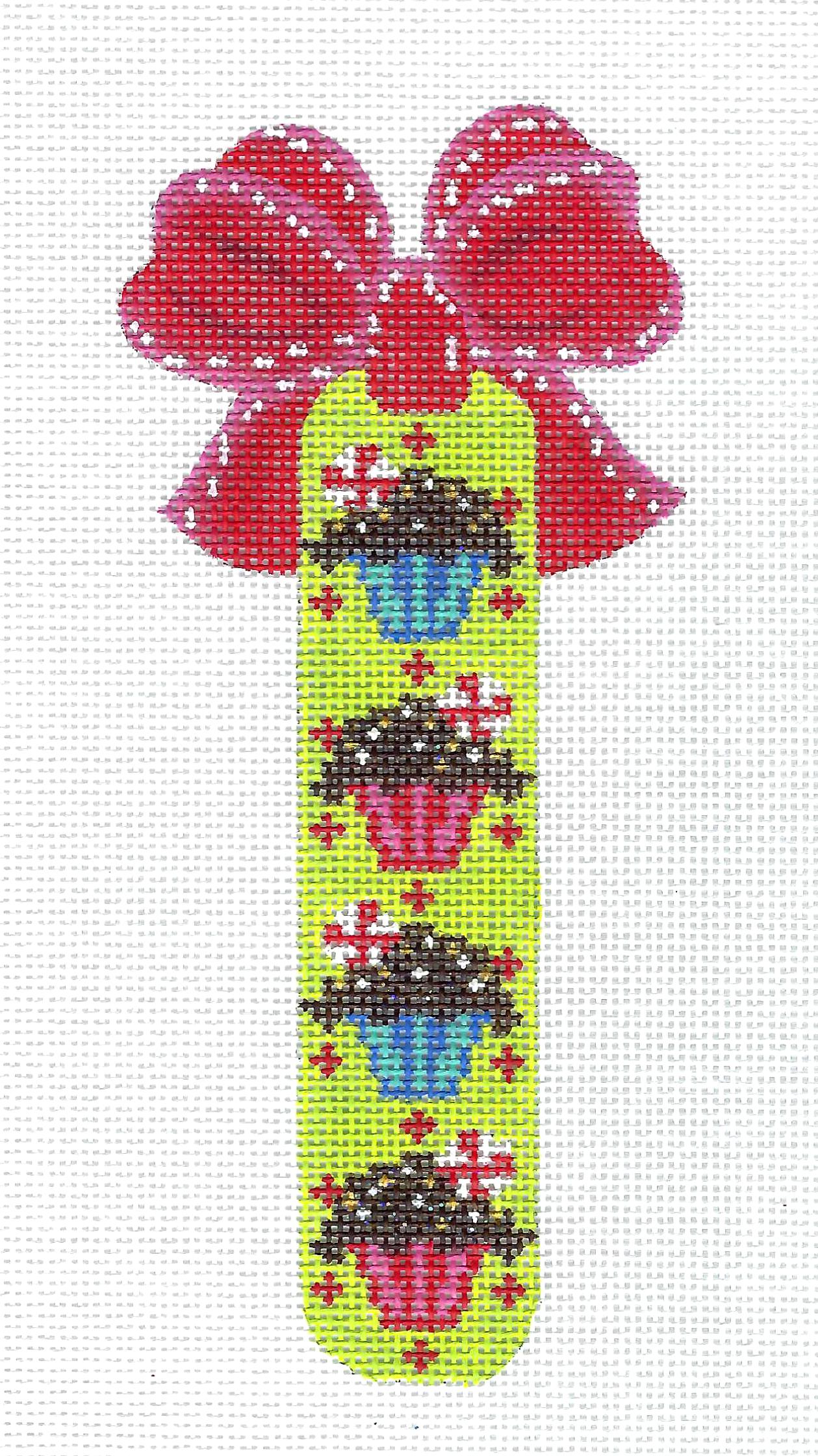 Kelly Clark ~ Cupcakes Candy Stick with a Bow handpainted Christmas Ornament 18 Mesh Needlepoint Ornament by Kelly Clark