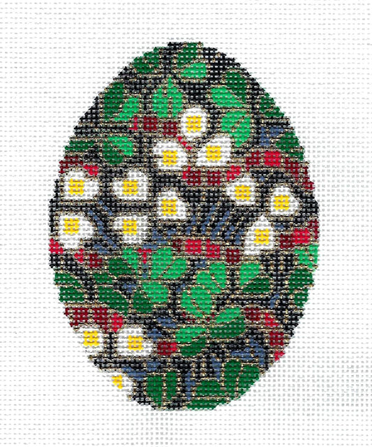 Faberge Egg ~ *EXCLUSIVE* Elegant Green Clover, Red Ribbons Jeweled Faberge EGG 18 mesh  handpainted Needlepoint Canvas Ornament by LEE