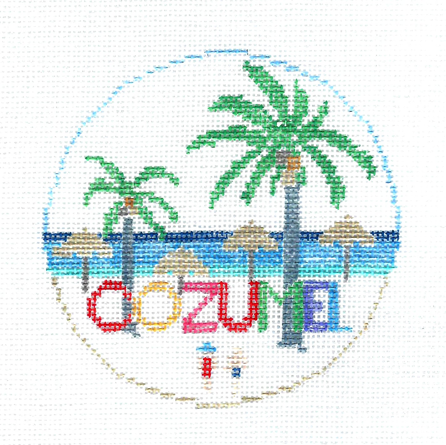 Travel Round ~ Cozumel Island, Mexico 4" Round handpainted Needlepoint Canvas by Kathy Schenkel