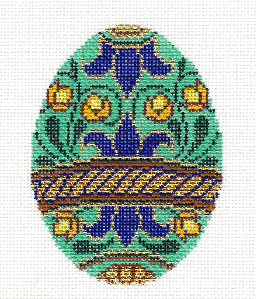 Faberge Egg ~ *EXCLUSIVE* Elegant Teal & Gold Jewels Faberge EGG handpainted 18 Mesh Needlepoint Canvas Ornament by LEE