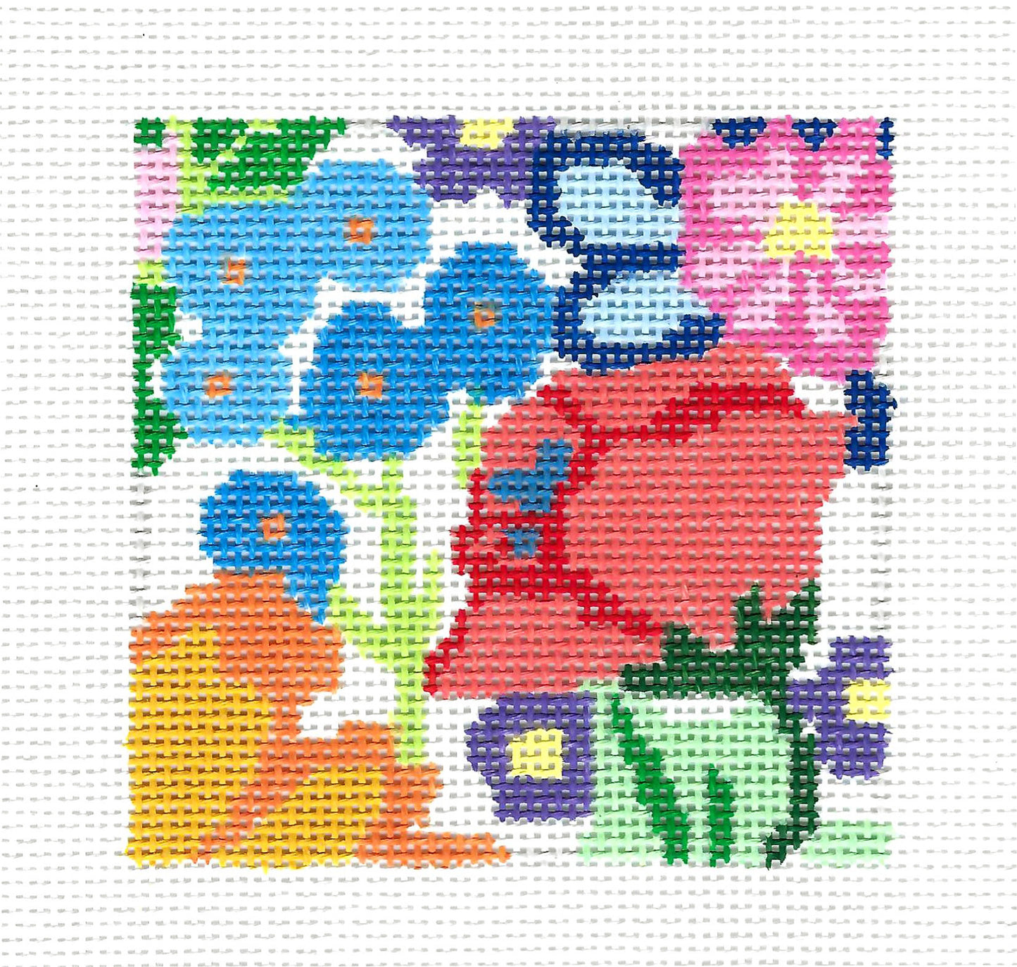 Coaster ~ Garden Treasures #12,  4" Sq. Coaster handpainted 13 Mesh Needlepoint Canvas Jean Smith