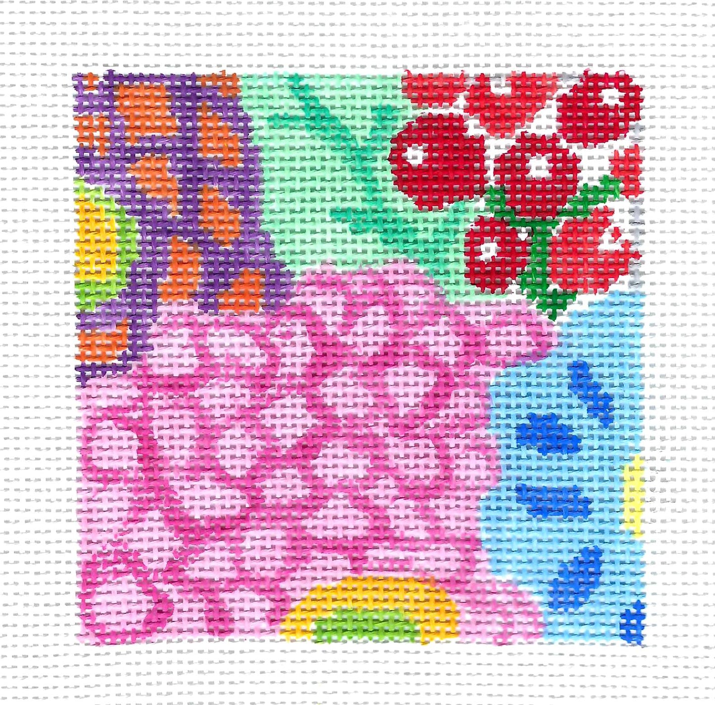 Coaster ~ Fantasy Garden #4 is a 4" Sq. Coaster handpainted on 13 mesh Needlepoint Canvas from Jean Smith