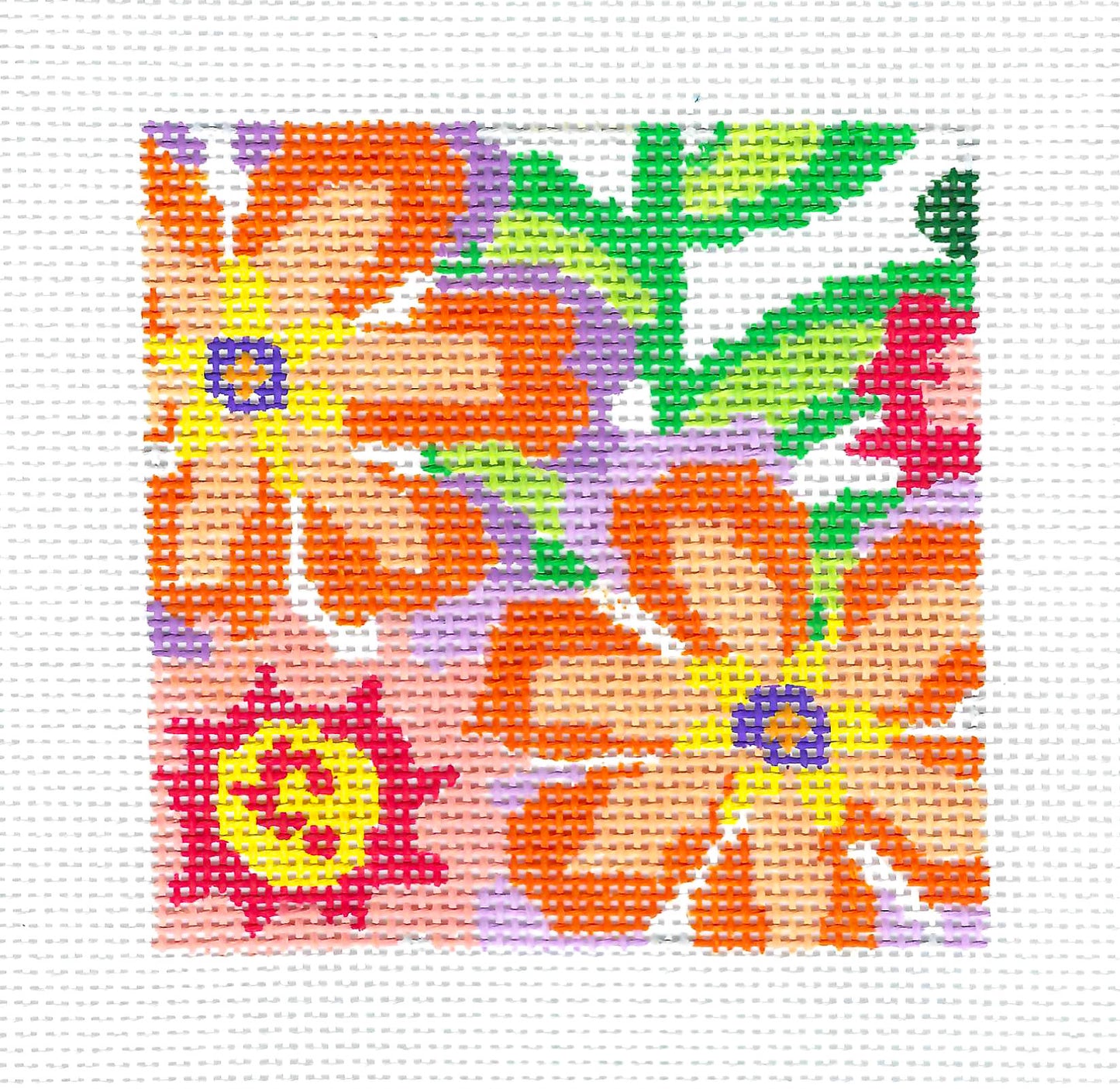 Coaster ~ Fantasy Garden #6  ~ Floral 4" Sq. handpainted 13 mesh Coaster Needlepoint Canvas by Jean Smith Designs