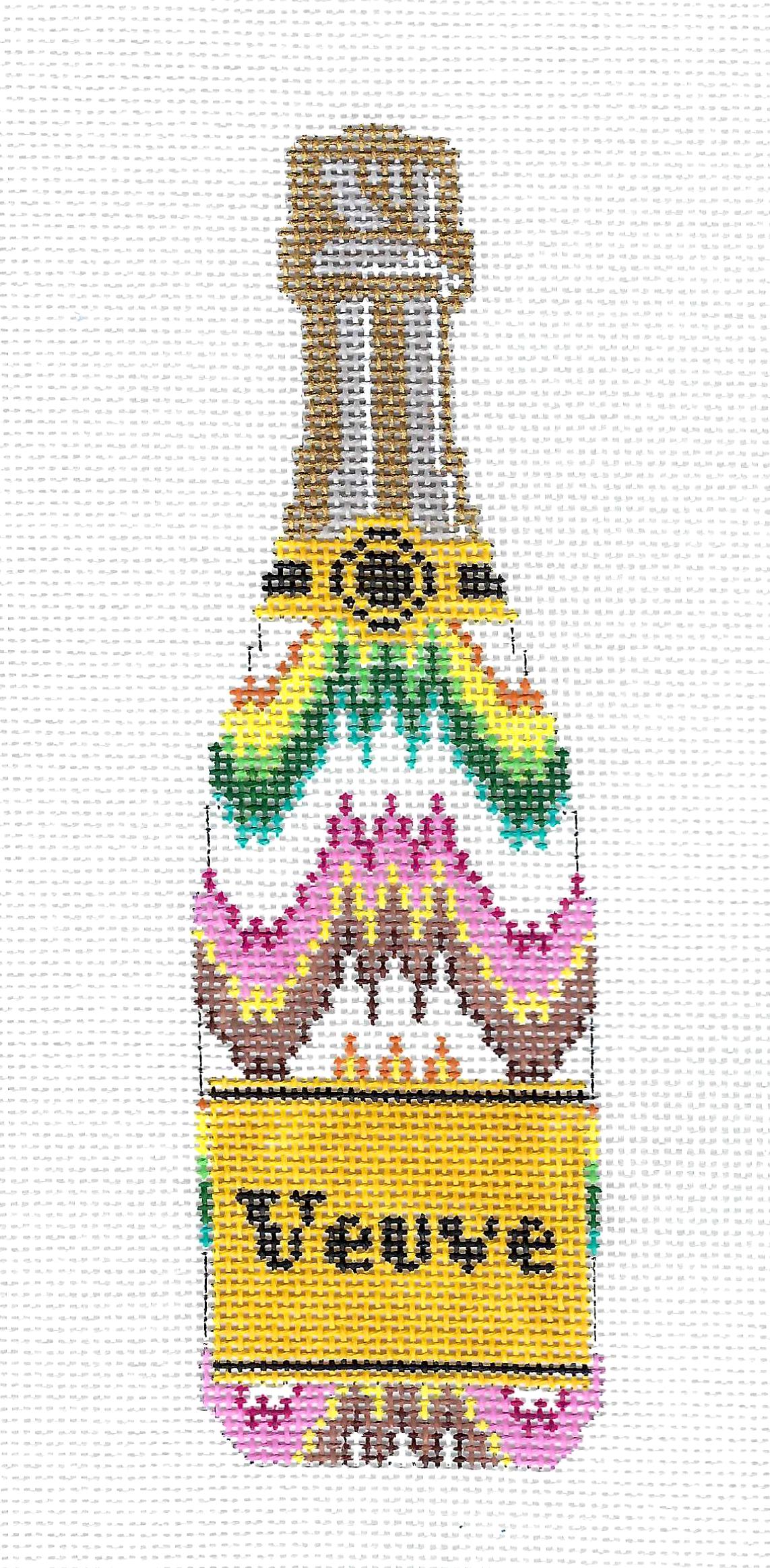 "Veuve" Champagne Bottle Flame Stitch 18 Mesh handpainted Needlepoint Canvas by C'ate La Vie