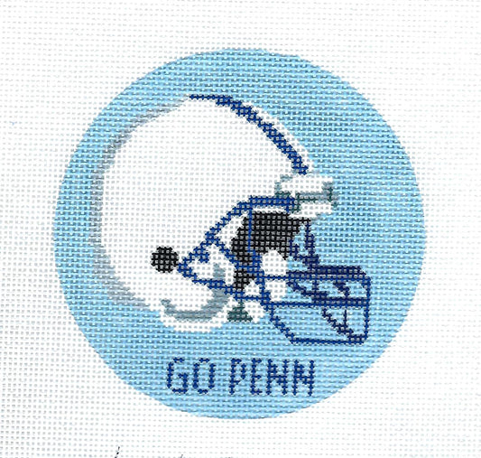 COLLEGE ~ "GO PENN" Penn. State Football Team Helmet  4" Rd. handpainted 18 Mesh Needlepoint Ornament from CBK