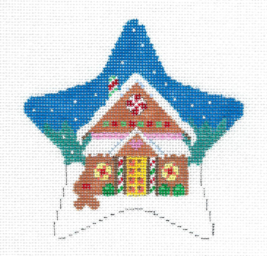 Christmas STAR ~ Gingerbread House STAR handpainted 18 Mesh Needlepoint Ornament Canvas by Susan Roberts