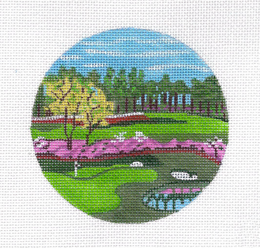 Golf Round ~ "Pinehurst,  North Carolina" GOLF Course Sports handpainted 18 Mesh Needlepoint Canvas by Purple Palm