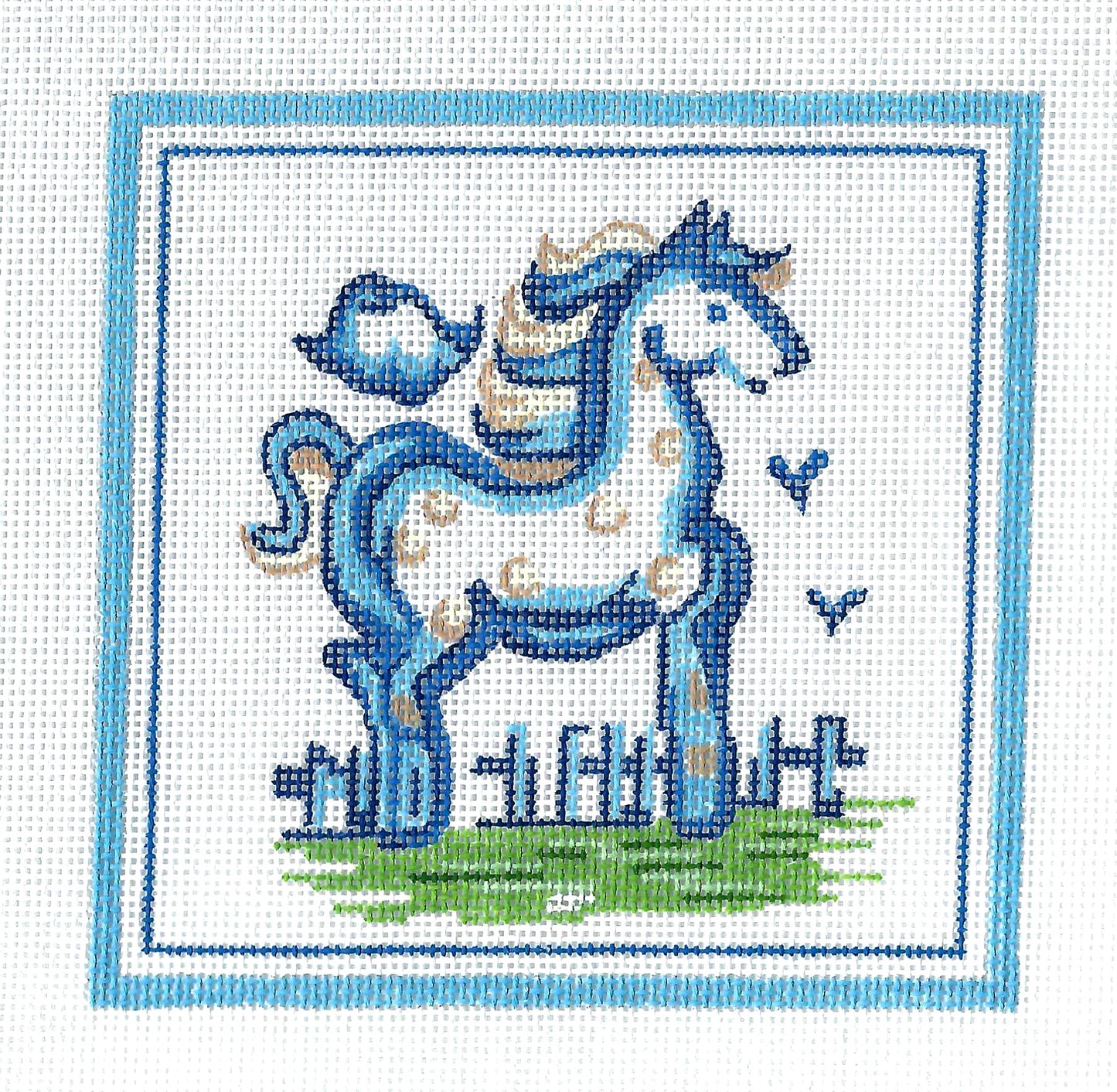 Hadley Pottery ~ HORSE in a Pasture 18 Mesh handpainted 5" SQ. Needlepoint Canvas by Silver Needle