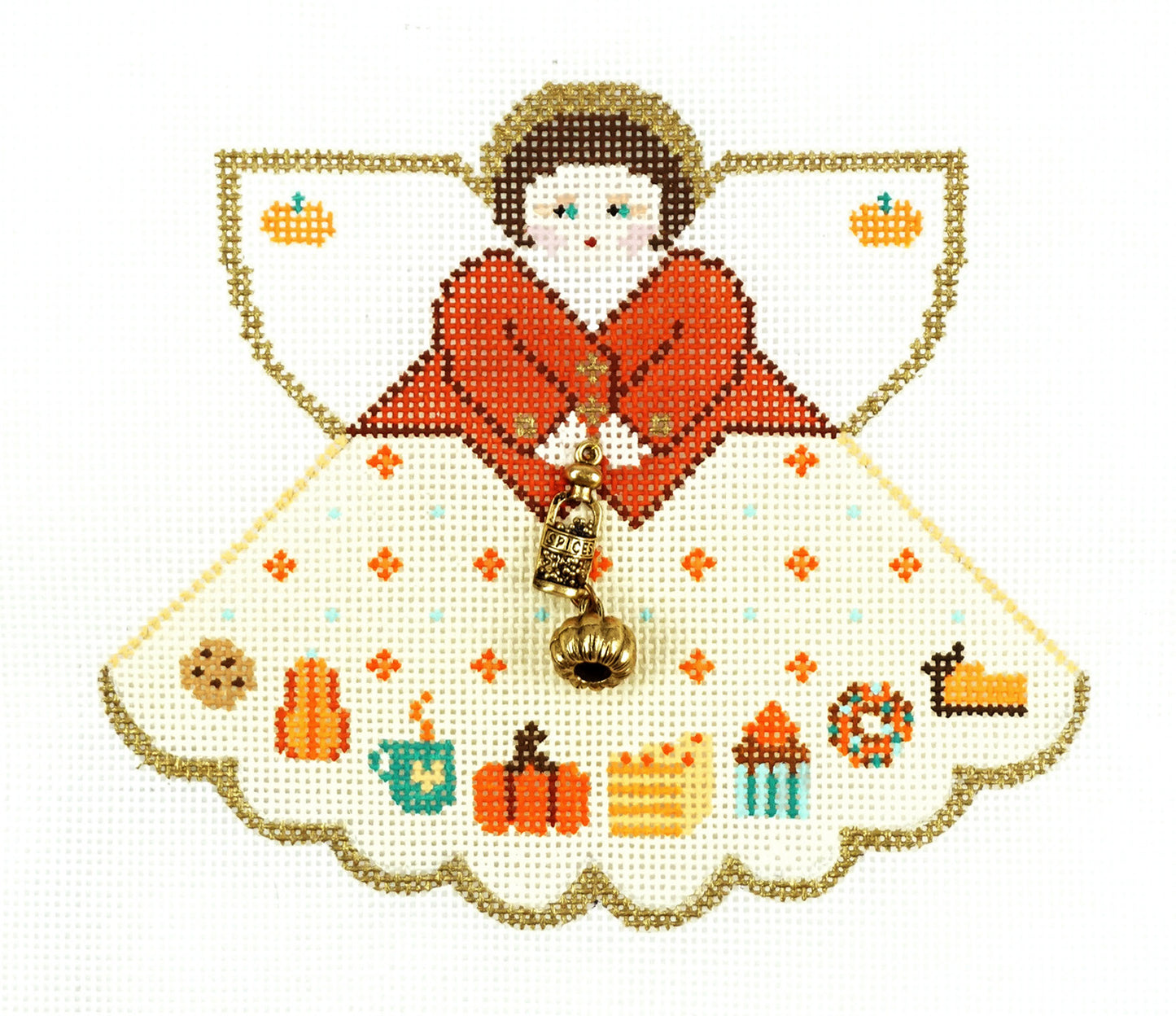 Angel ~ Pumpkin Spice Autumn Angel w/ Golden Charms handpainted 18 mesh Needlepoint Canvas by Painted Pony