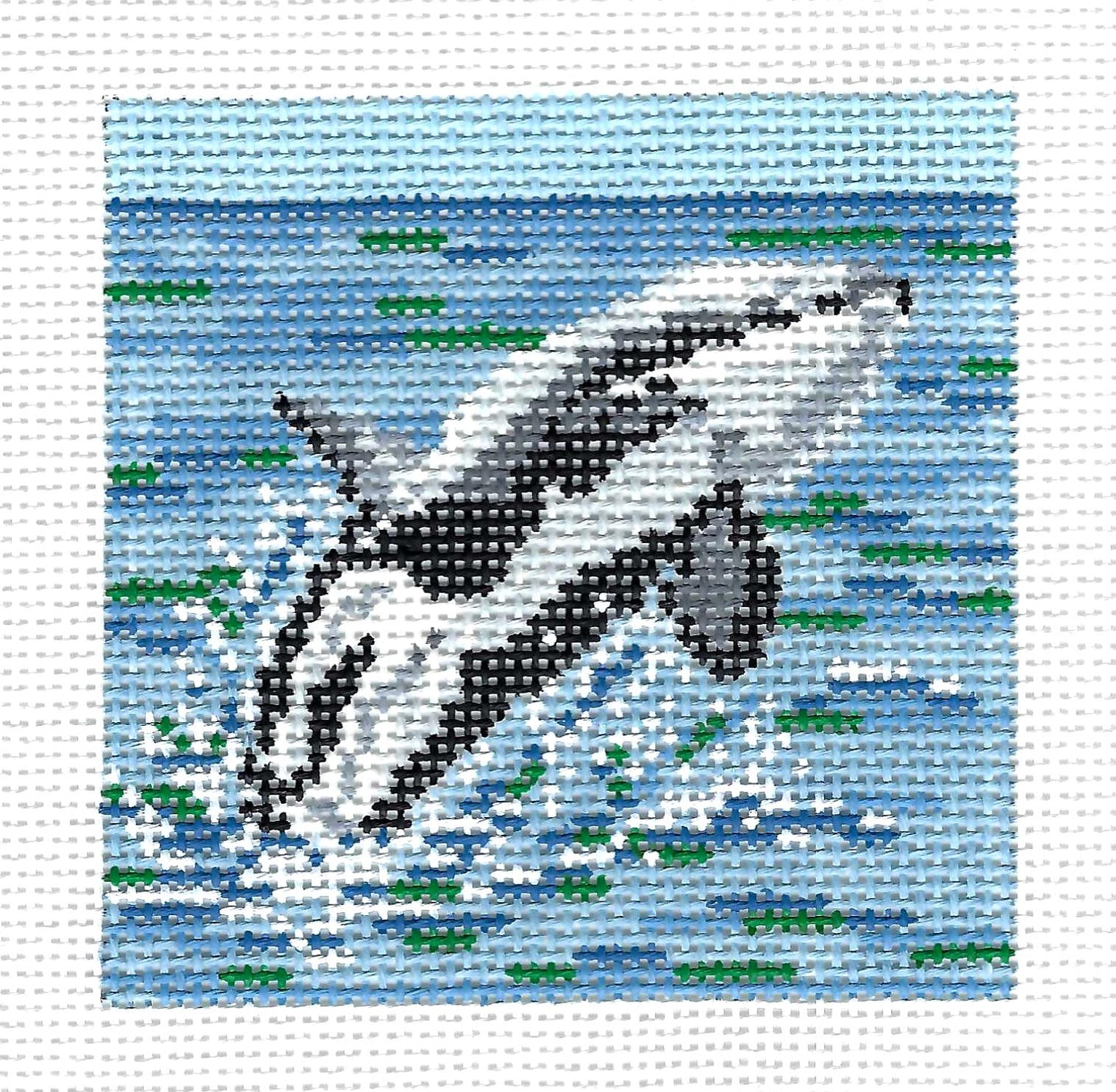 Breaching ORCA Killer Whale handpainted 13 Mesh 4" Sq. Needlepoint Canvas by Needle Crossings