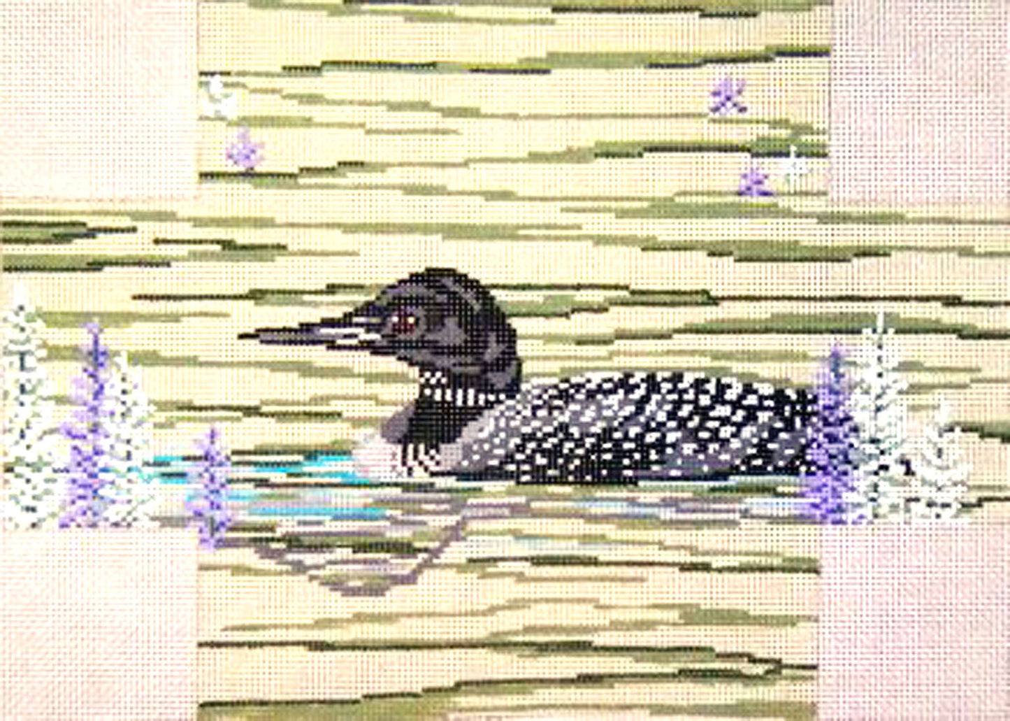 Bird Canvas ~ Elegant Loon on the Lake BRICK COVER DOOR STOP handpainted 13 Mesh Needlepoint Canvas by Needle Crossings