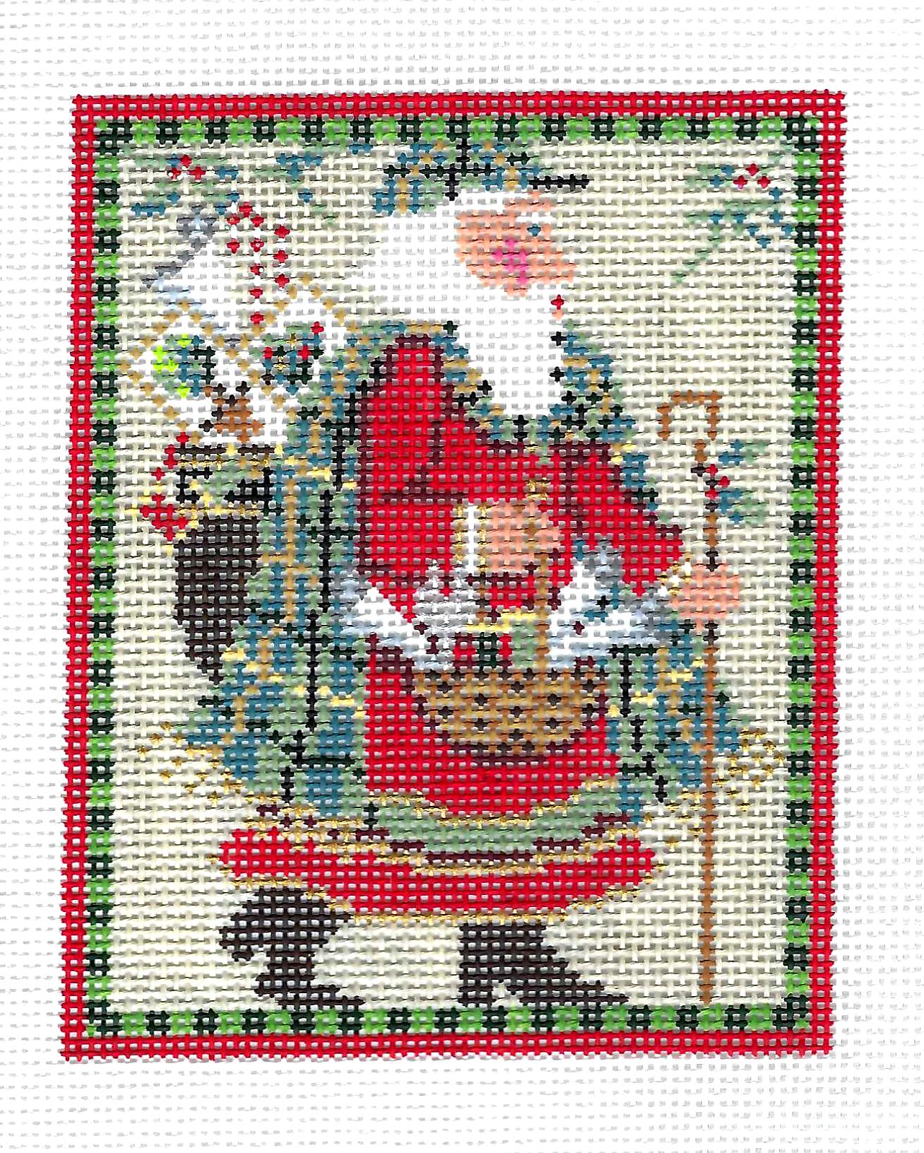 Kelly Clark ~ Elegant Old World STITCHING SANTA CLAUS & Stitch Guide SET handpainted 18 Mesh Needlepoint Canvas by Kelly Clark