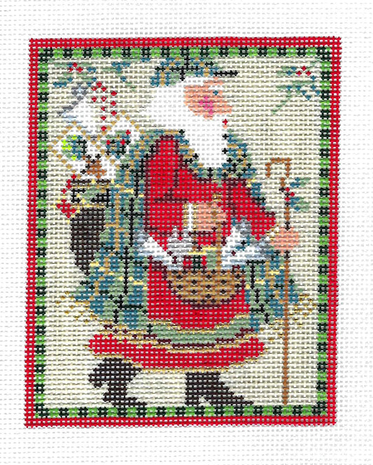 Kelly Clark ~ Elegant Old World STITCHING SANTA CLAUS & Stitch Guide SET handpainted 18 Mesh Needlepoint Canvas by Kelly Clark