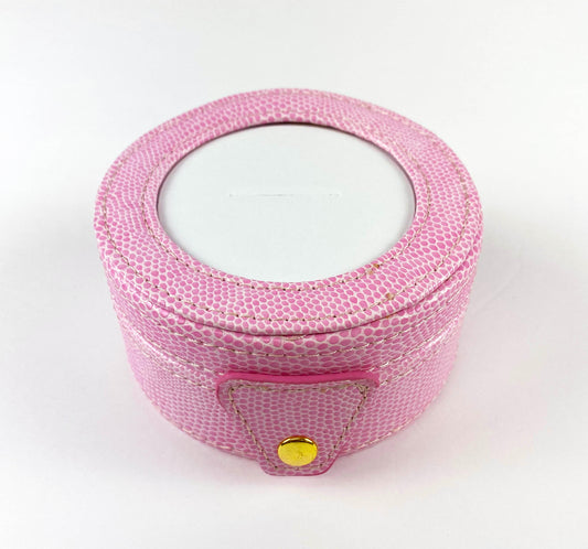 Accessory ~ Pink Textured Leather Gift Box Snap Case for a handpainted Needlepoint Canvas by LEE