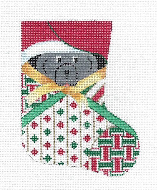 Christmas Puppy in a Mini Stocking Ornament 18 Mesh handpainted Needlepoint Canvas from CBK