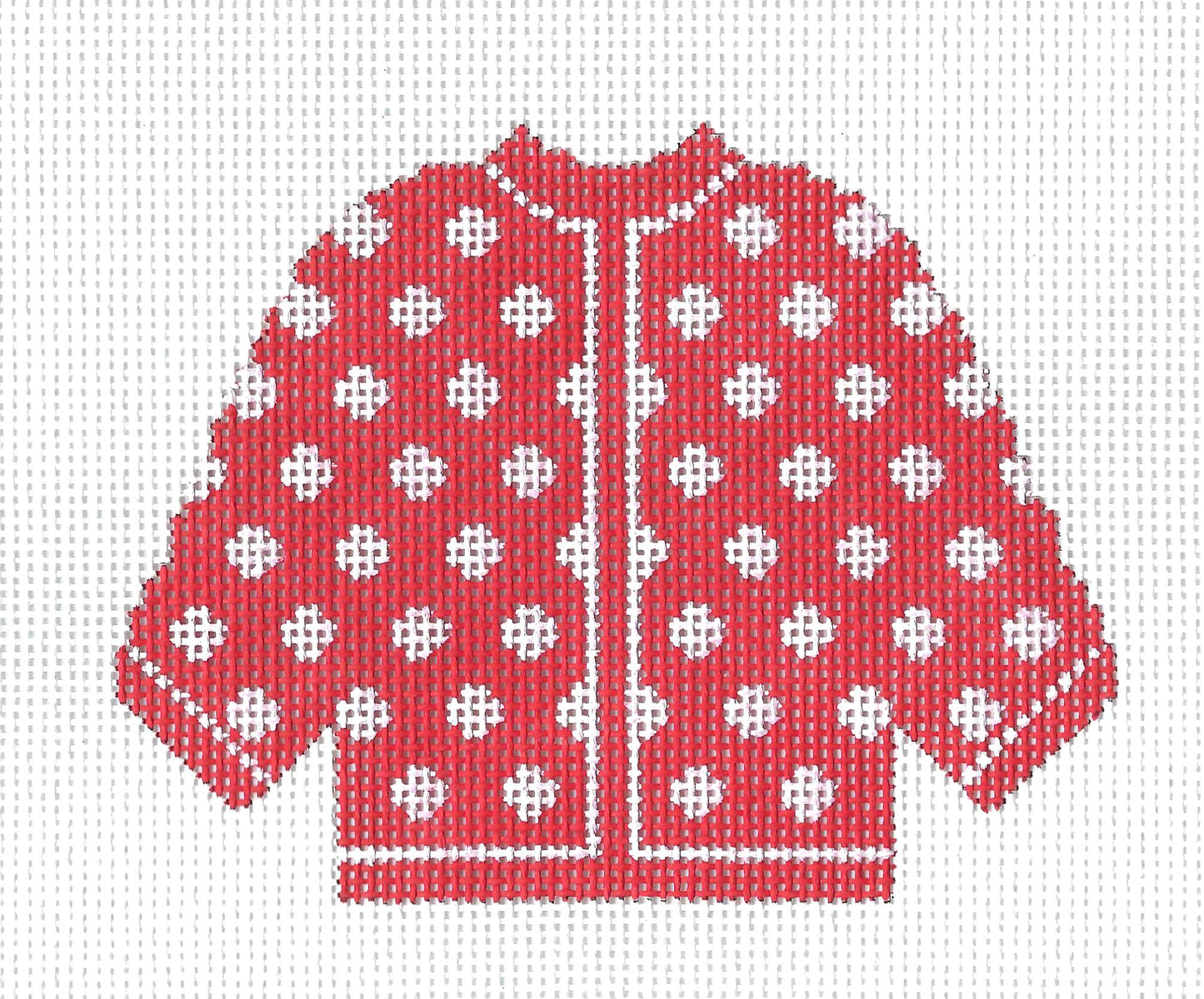 Sweater ~ RED with WHITE Polka Dots CARDIGAN KNITTED SWEATER handpainted Needlepoint Canvas by Silver Needle