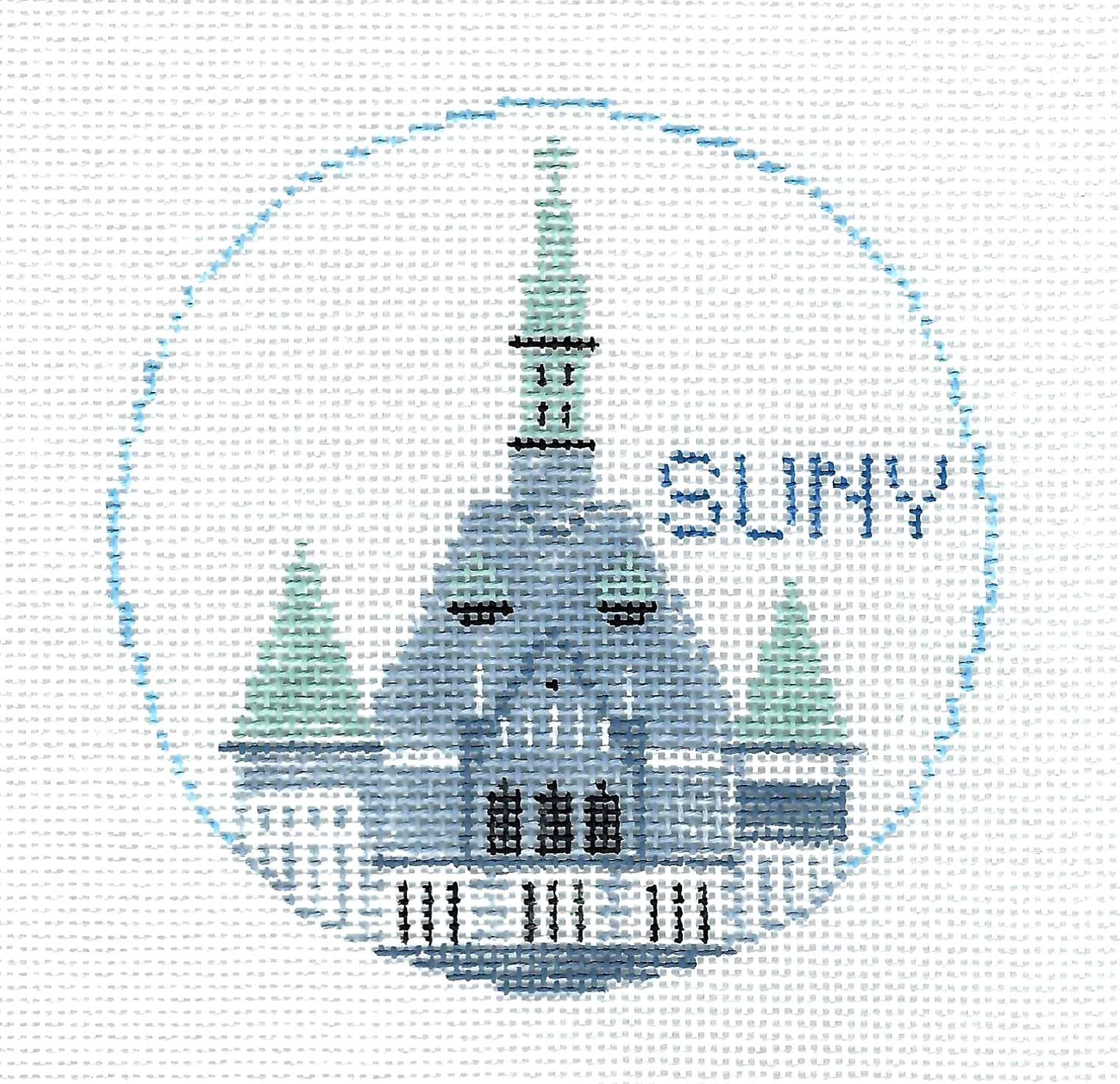 Travel Round ~ SUNY ~ State University of New York  handpainted 4" Needlepoint Ornament Canvas by Kathy Schenkel