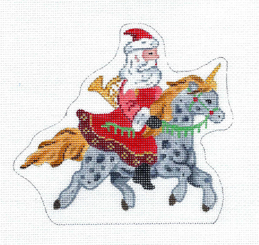 Santa Riding a Unicorn Ornament 18 mesh handpainted Needlepoint Canvas by MM Designs