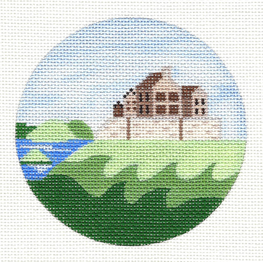 Travel Round ~ Edinburgh, Scotland  Destination 4" round handpainted 18 Mesh Needlepoint Canvas by Painted Pony