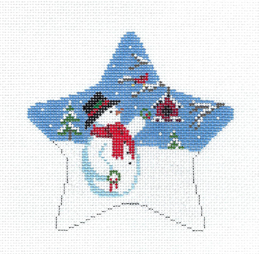 Christmas ~ Snowman & Cardinal STAR Ornament 18 mesh handpainted Needlepoint by Susan Roberts