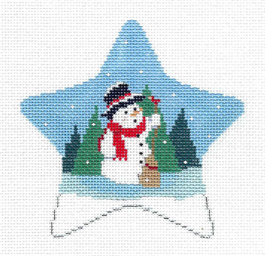 Christmas ~ Snowman & Cardinal STAR Ornament 18 mesh handpainted Needlepoint  by Susan Roberts