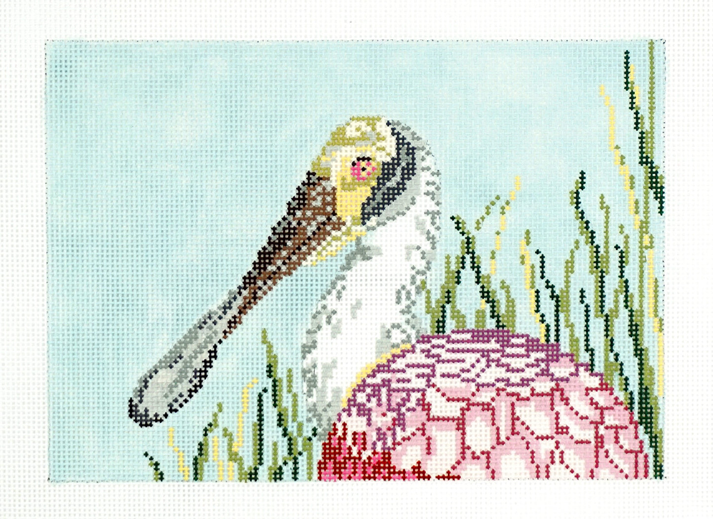 Bird Canvas ~ Elegant Roseate Spoonbill Shore Bird 13 Mesh handpainted Needlepoint Canvas by Needle Crossings