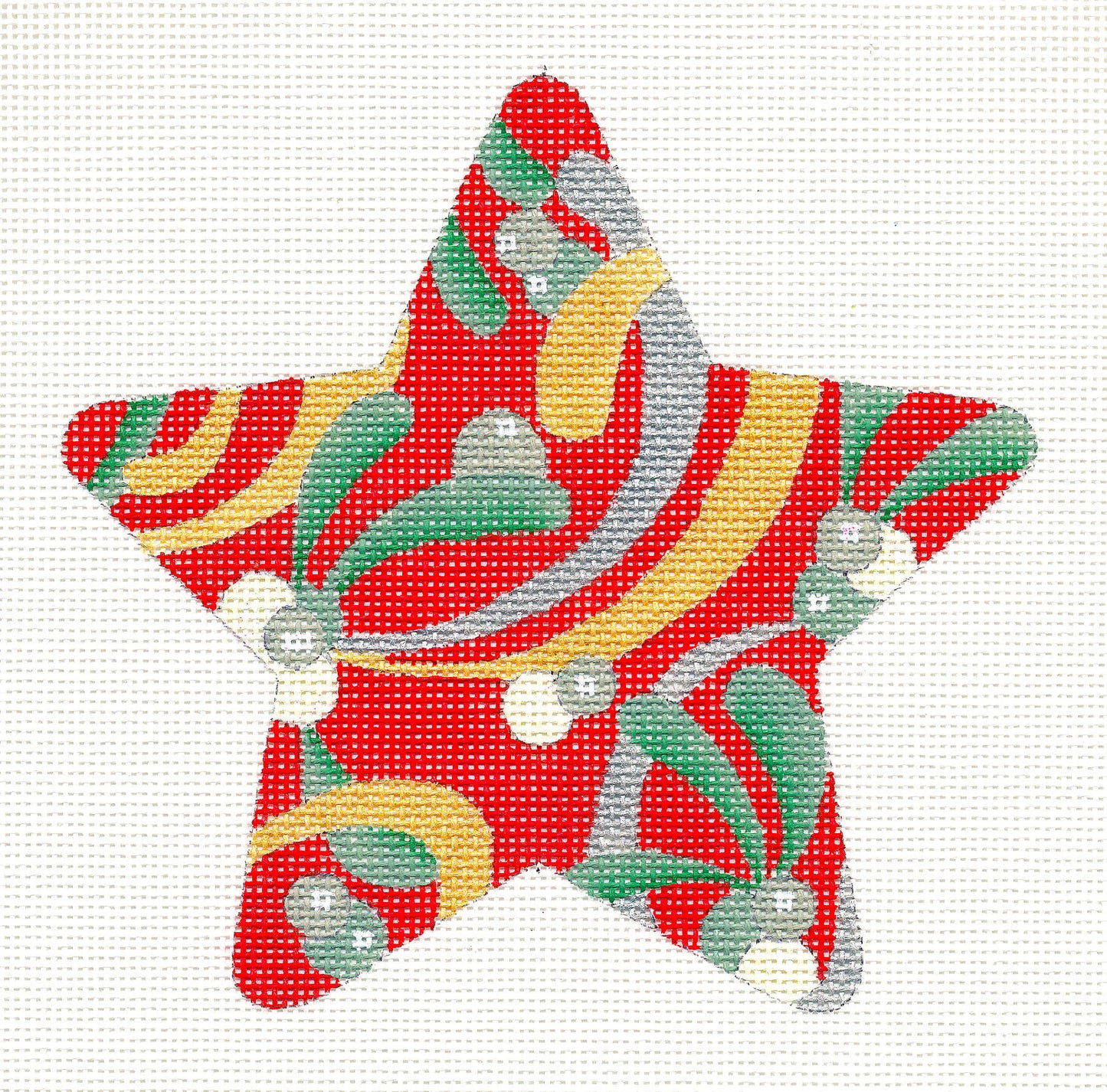 Christmas Star ~ Christmas Red and Metallic STAR 18 Mesh Handpainted Needlepoint Canvas Ornament by Raymond Crawford