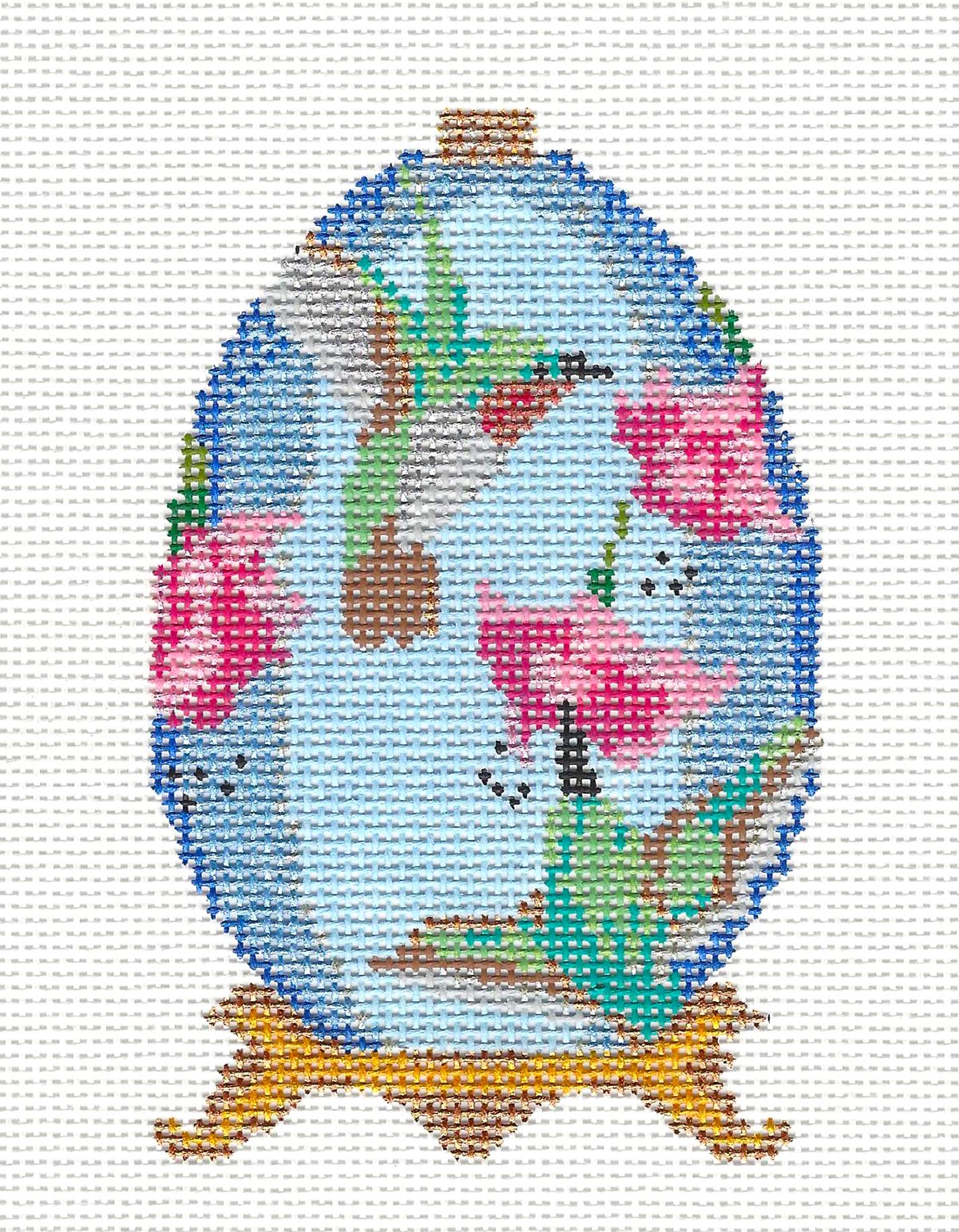 Egg ~ Two Hummingbirds on a Jeweled EGG Ornament on 18 Mesh handpainted Needlepoint Canvas from Danji Designs