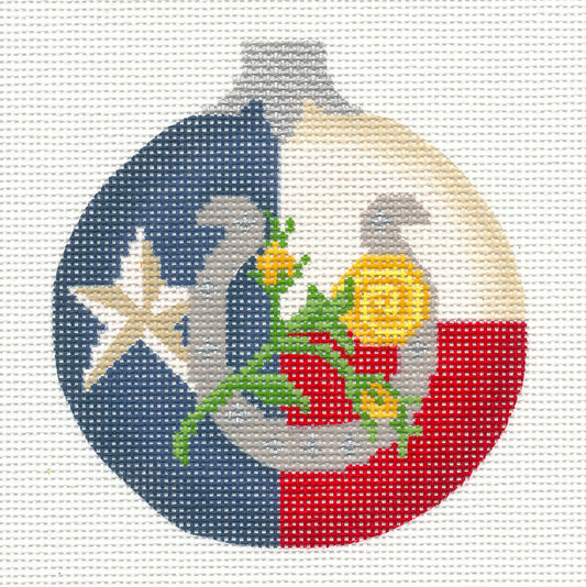 Kelly Clark Canvas ~ TEXAS  LONESTAR  HORSESHOE & YELLOW ROSE Ornament 18 Mesh handpainted 18 Mesh Needlepoint Ornament Canvas by Kelly Clark