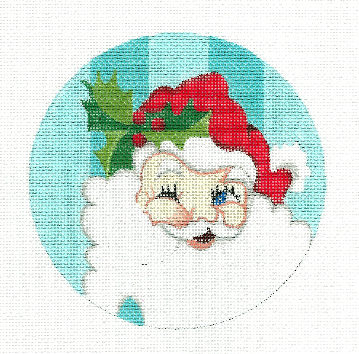 Winking Santa on Aqua 5" Round 18 Mesh handpainted Needlepoint Canvas by Raymond Crawford