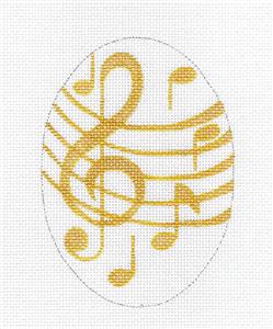 Oval ~ Golden Music Notes Oval HP 18 Mesh Needlepoint Ornament Canvas by Raymond Crawford