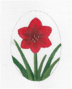 Oval ~ Red Amaryllis Oval handpainted 18 Mesh Christmas Needlepoint Ornament Canvas by Raymond Crawford