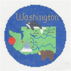 Travel Round ~ WASHINGTON STATE handpainted 4.25" Needlepoint Canvas by Silver Needle